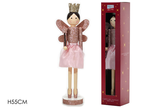 Fatina in Legno con Glitter 55cm Rosa