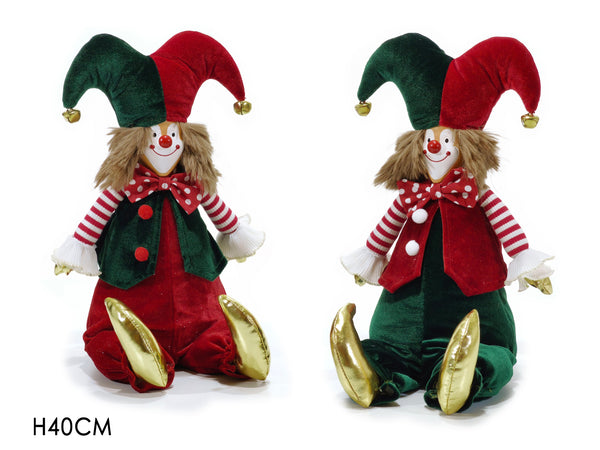 Clown Seduto H40cm Rosso con Decorazione Verde