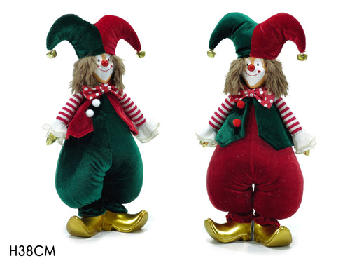 Clown in Piedi H38cm Rosso con Decorazioni Verdi