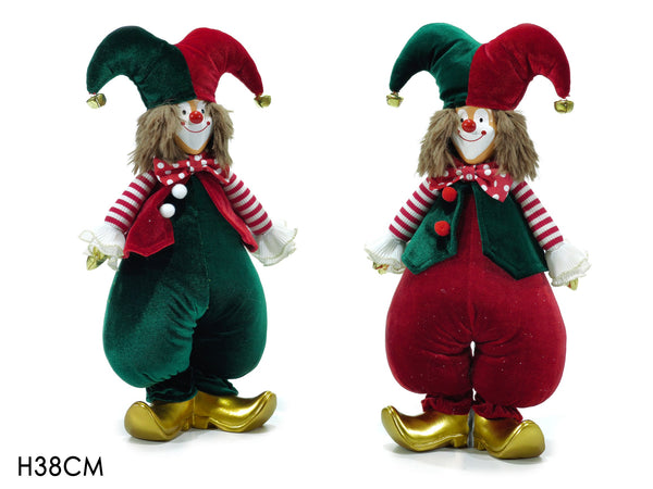 Clown in Piedi H38cm Rosso con Decorazioni Verdi