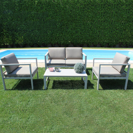 Salottino moderno per esterno "Ibiza" in alluminio con cuscini da giardino e veranda