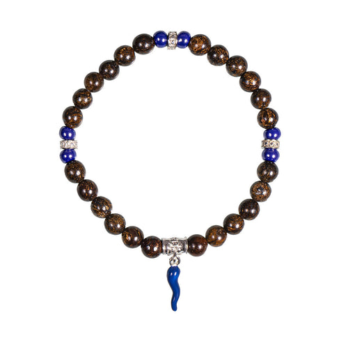 GERBA @ - Bracciale Horn cornetto blu occhio di tigre uomo donna