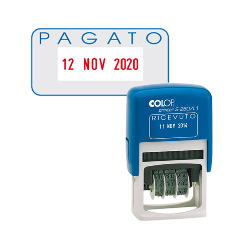 Timbro S260/L2 Datario + Pagato 4Mm Autoinchiostrante Colop