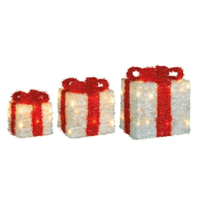 Set 3 pacchi regalo luminoso color bianco e rosso per uso interno ed esterno