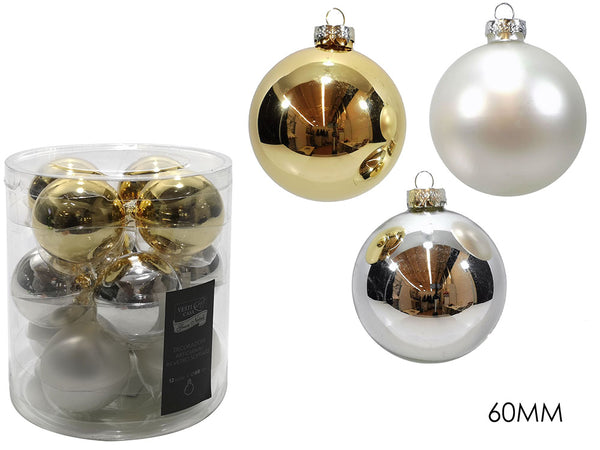 Set 12 palle vetro 60mm ass.