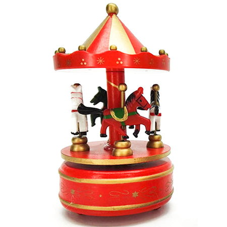 Giostra Carosello con Cavallucci per villaggio di Natale con meccanismo a corda