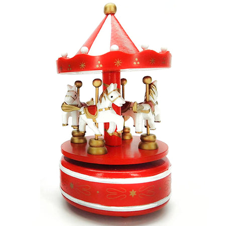 Giostra Carosello con Cavallucci per villaggio di Natale con meccanismo a corda