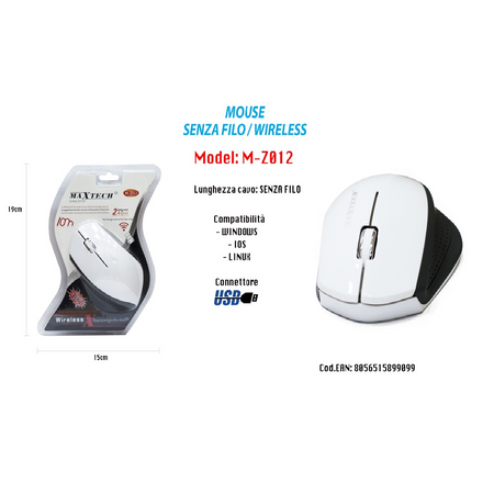 Mouse Wifi Wireless Senza Filo Portatile Pc Computer 1600dpi 2.4ghz Maxtech M-z012