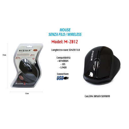 Mouse Wifi Wireless Senza Filo Portatile Pc Computer 1600dpi 2.4ghz Maxtech M-z012