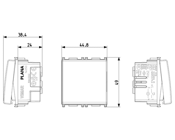 Vimar Pulsante 2 moduli 1P NO 10A 250V per lampada E10 10x28mm 1W max a targhetta illuminabile