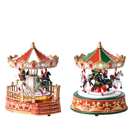 Giostra animata "Carosello" carillon con Led, decorazione da Ø 19 x h 21 cm