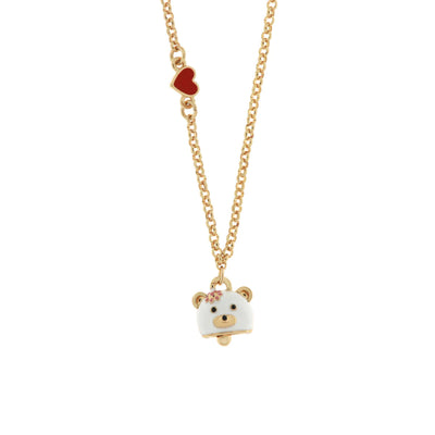 BYSIMON - Collana in Metallo con campanella a forma di orso bianco e cuore rosso