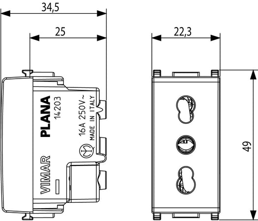 Vimar Bpresa SICURY 2P+T 16A 250V standard italiano tipo P17/11 bianco