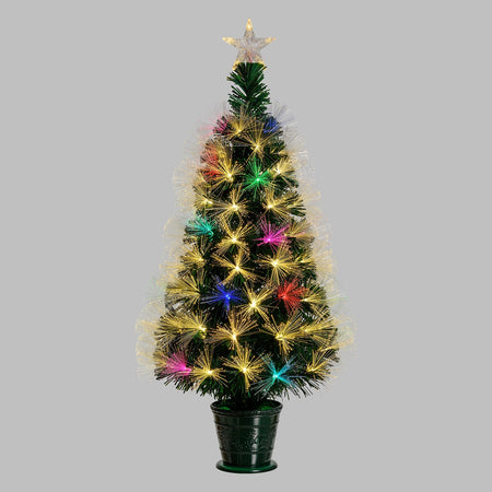 Albero di natale in fibre ottiche bianco caldo e RGB da interno con vaso