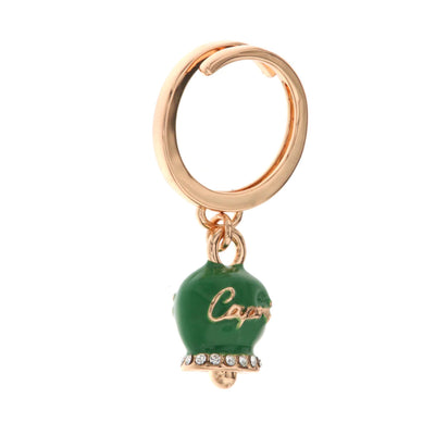 BYSIMON - Anello in Metallo con campanella portafortuna color verde, con scritta Capri a rilievo e cristalli bianchi
