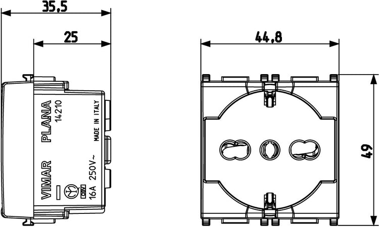 Vimar presa SICURY bianco 2 moduli 2P+T 16 A 250V P40 universale standard italiano