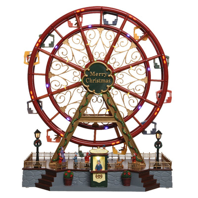 Scena animata a Led Ruota panoramica rossa con bambini, decorazione da 45 cm