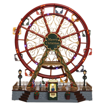Scena animata a Led Ruota panoramica rossa con bambini, decorazione da 45 cm