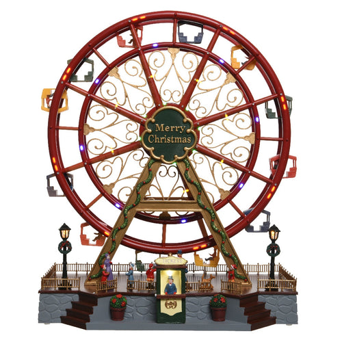 Scena animata a Led Ruota panoramica rossa con bambini, decorazione da 45 cm