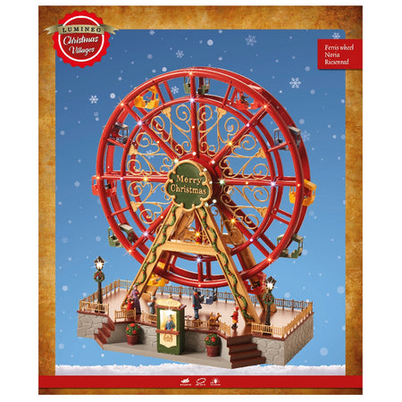 Scena animata a Led Ruota panoramica rossa con bambini, decorazione da 45 cm
