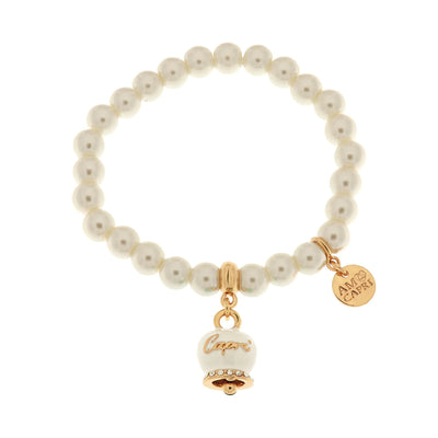 BYSIMON - Bracciale in Metallo Bracciale in Metallo con perle e campanella portafortuna in smalto bianco