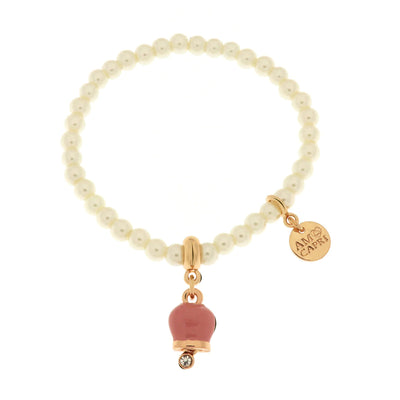 BYSIMON - Bracciale in Metallo Bracciale in Metallo con perle e campanella portafortuna in smalto rosa