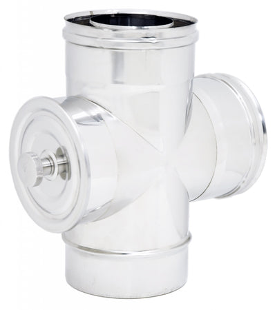 Raccordo inox Di 100 - De 150 mm a tee T doppia parete con ispezione HT