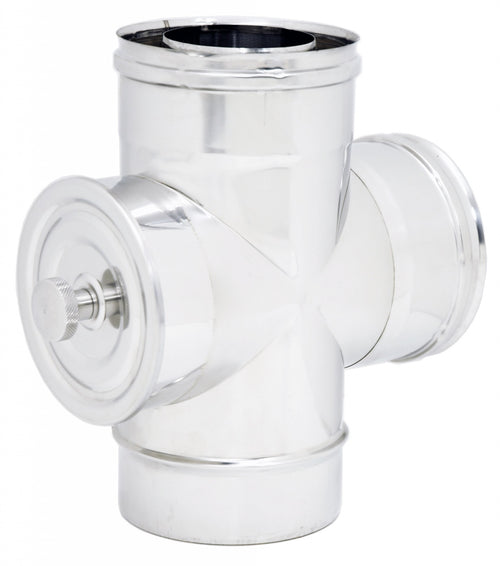 Raccordo inox Di 150 - De 200 mm a tee T doppia parete con ispezione HT