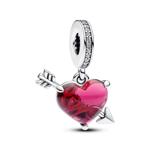 Pandora - Charm Pendente Cuore con Freccia Vetro di Murano