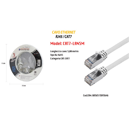 Cavo Ethernet Lan 5 Mt Cat7 Rj45 Rete Per Router Pc Portatile Maxtech Cat7-lan5m