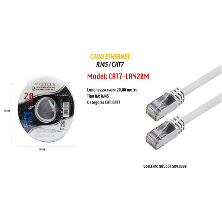 Cavo Di Rete Ethernet Cat 7 Cavetto Lan Rj45 20 Metri Maxtech Cat7-lan20m