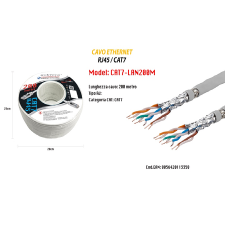 Matassa 200 Mt Metri Cavo Di Rete Cat 7 Lan Ethernet Maxtech Cat7-lan200m