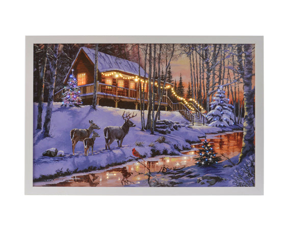 Quadro con LED luminosi a luce calda decorazione natalizia, dipinto da h 58 cm