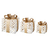 Set 3 pacchi regalo in resina luminoso color bianco e oro per uso interno ed esterno