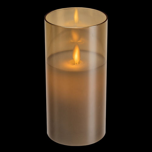 Candela in cera con bicchiere in vetro e luce a led effetto realistico