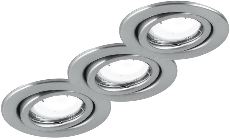 Kit 3 Faretti a Incasso Metallo Nikel Orientabili Soffitto Ribassato Led 18 watt Luce Calda