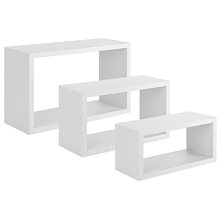 Set 3 cubi, mensole in legno "Trittico" da parete design moderno con fissaggio a scomparsa