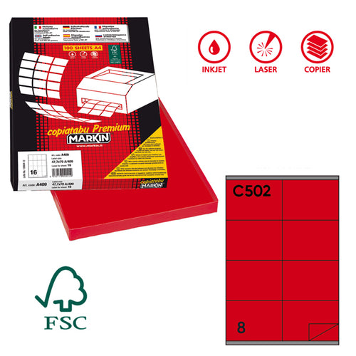 Etichetta Adesiva C/502 Rosso 100Fg A4 105X72Mm (8Et/Fg Markin