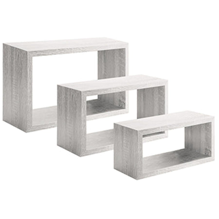 Set 3 cubi, mensole in legno "Trittico" da parete design moderno con fissaggio a scomparsa