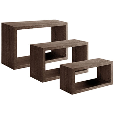 Set 3 cubi, mensole in legno "Trittico" da parete design moderno con fissaggio a scomparsa