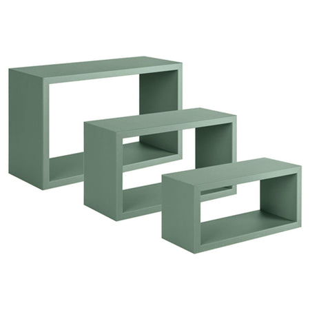 Set 3 cubi, mensole in legno "Trittico" da parete design moderno con fissaggio a scomparsa