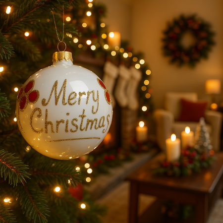 Palline per albero di Natale in vetro decorate colore bianco con glitter