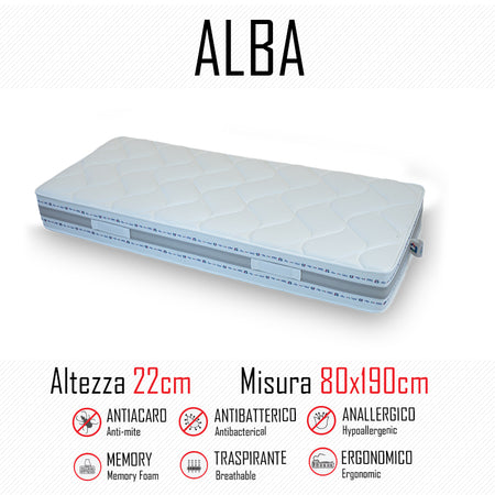 Materasso Alba 80x190 in gomma e memory alto 22cm