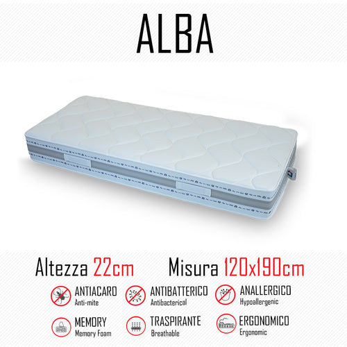 Materasso Alba 120x190 in gomma e memory alto 22cm
