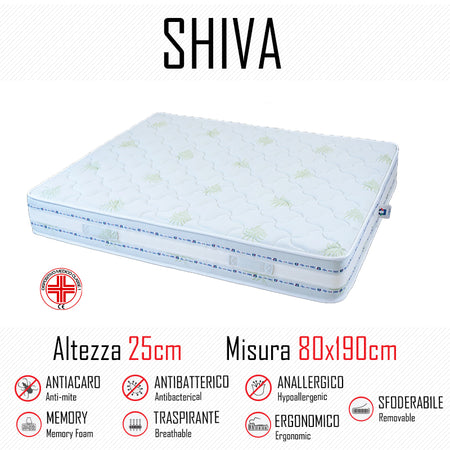 Materasso Shiva9 Zone 80x190 in gomma e memory alto 25cm
