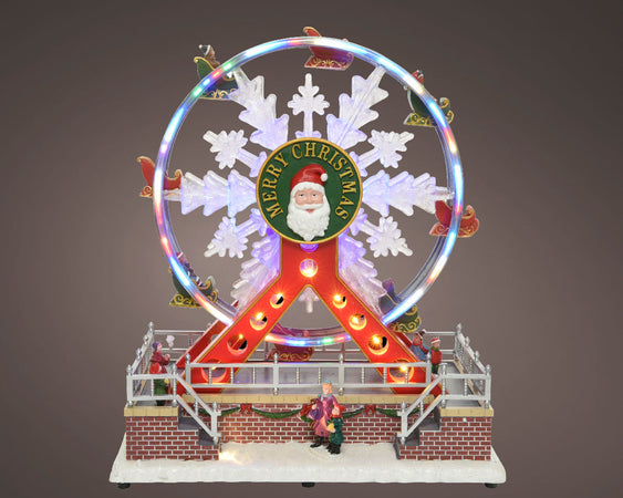 Giostra animata "Ruota panoramica" carillon con Led, decorazione da h 31 cm