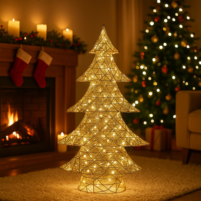 Albero decorativo color champagne con luci Led per decorazione natalizia