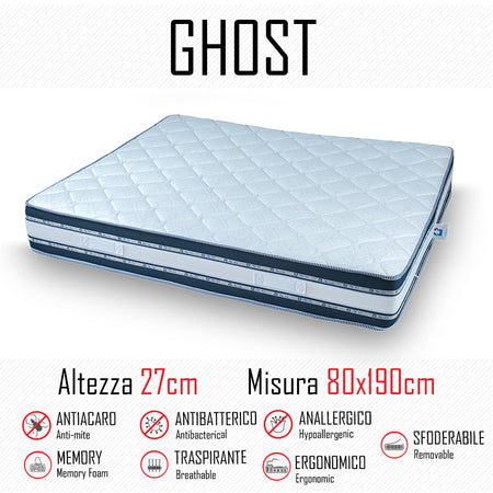 Materasso Ghost Sfod 80x190 in gomma e memory alto 27cm