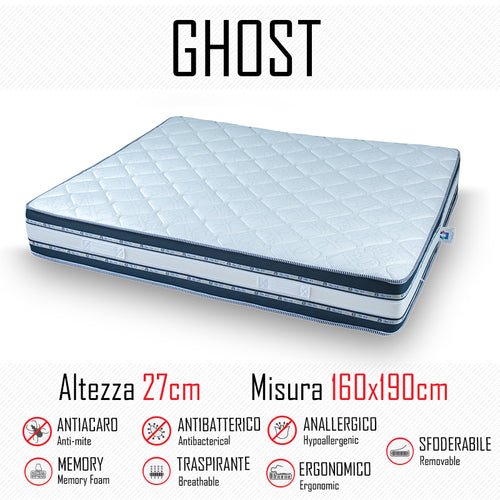 Materasso Ghost Sfod 160x190 in gomma e memory alto 27cm