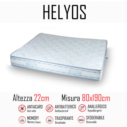 Materasso Helyos 80x190 in gomma e memory alto 22cm